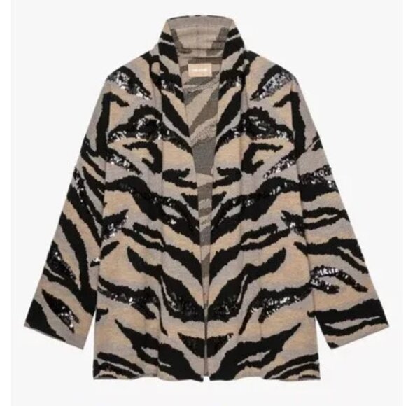 Zadig & Voltaire Maya We Tiger Wool Cardigan with Sequins Oversized Fit xs/s - Picture 5 of 15